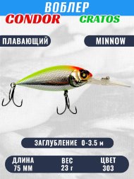 Воблер CONDOR CRATOS размер 75 мм вес 23,0 гр заглубление 0 - 3,5 м цвет 303