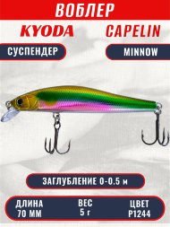 Воблер KYODA Capelin Minnow-70SP длина 7,0 см вес 5.0 гр цвет P1244 заглубление 0-0.5 м