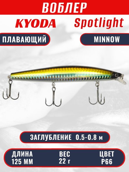 Воблер KYODA Spotlight Minnow-125F 12,5 см 22 гр цвет P66, заглубление 0,5-0,8 м